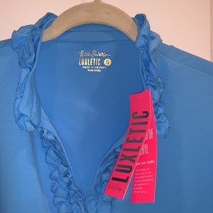 NWT Lilly Pulitzer Zanzibar Blu Frida Polo top blue. Women’s size small